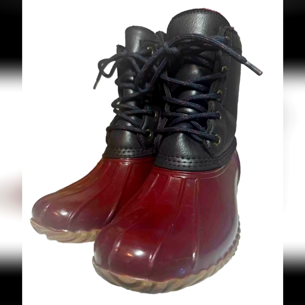 Tommy Hilfiger Duck Boot Sz 8 M Burgundy Synthetic Women TWHAIL Fuzzy Lined
